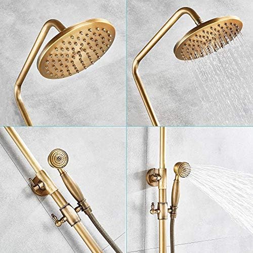 Wall-Mounted antique brass rain shower system with two elegant handles