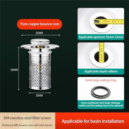 Stainless Steel Sink Drain Strainer with Hair Catcher Durable Anti-Clog