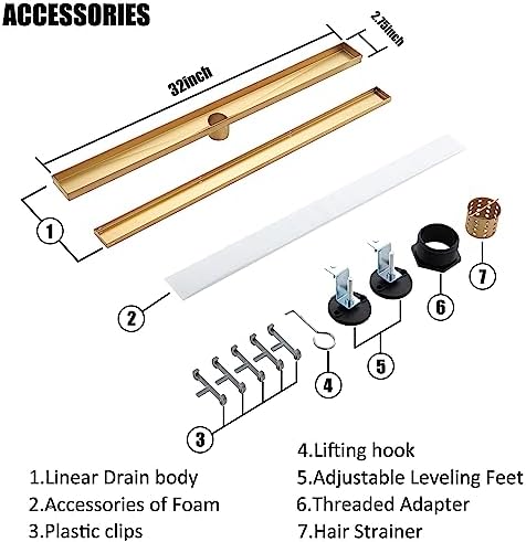 Stainless Steel Linear Shower Drain with Adjustable Feet Hair Strainer