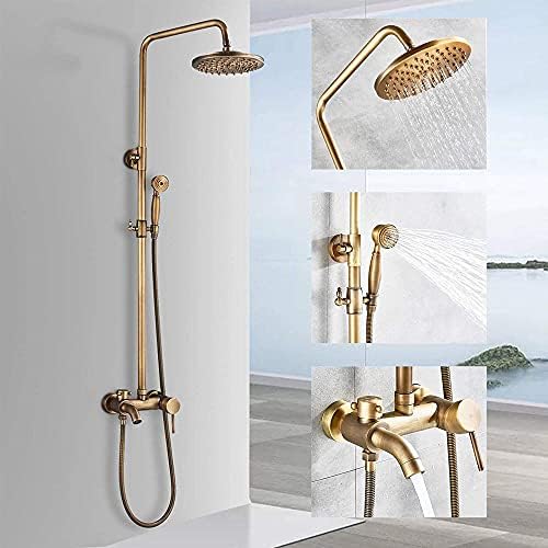 Wall-Mounted antique brass rain shower system with two elegant handles