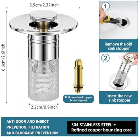 2-Piece Stainless Steel Sink Stopper