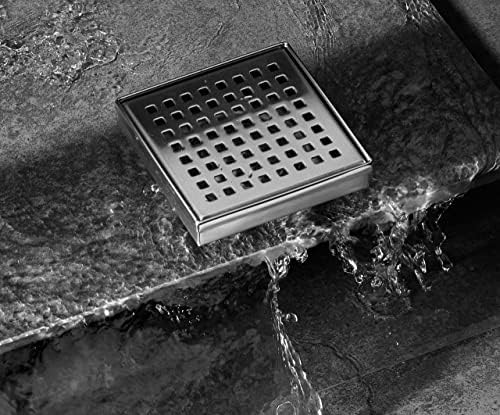 4-inch Square Stainless Steel Shower Drain with Removable Grates
