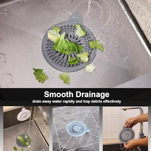 2-Piece Silicone Shower Drain Hair Catcher - WhiteGrey Sink Strainer