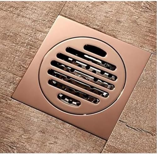 HOMCBEC 4-inch Square Rose Gold Brass Shower Drain