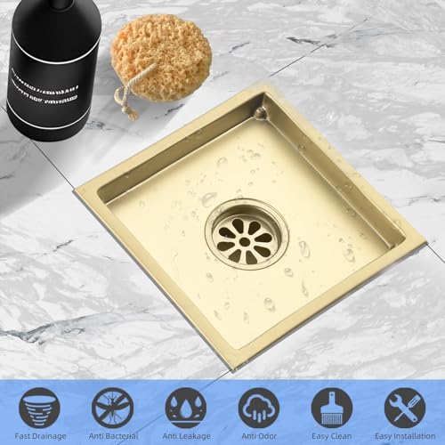 6-Inch 304 Stainless Steel Gold-Plated Shower Drain Kit