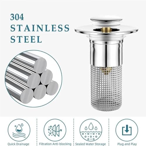 Stainless Steel Quick-Acting Drain Stopper with Hair Catcher Clog Prevention