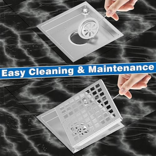 6 Square Floor Shower Drain Silver 304 Stainless Steel