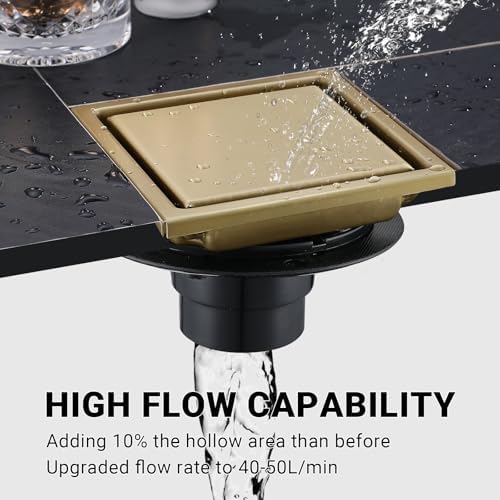 TRJIKAG 4-inch Gold Stainless Steel Square Shower Drain