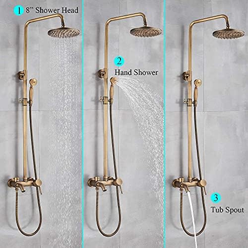 Wall-Mounted antique brass rain shower system with two elegant handles