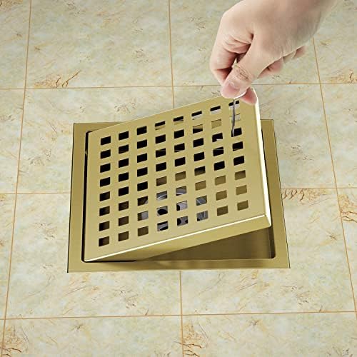 6 Inch Square Shower Drain Gold conceder with Grate 42 lmin Effluent Rate