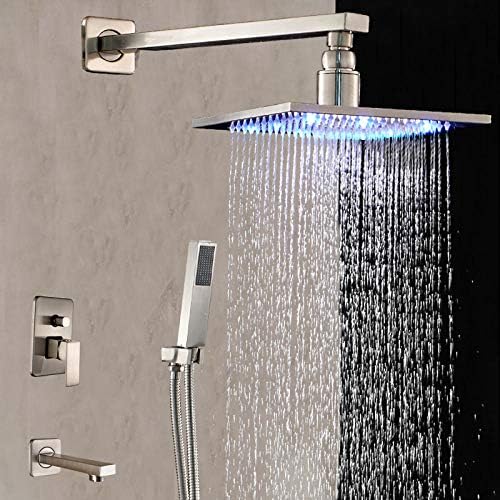 Wall-Mounted LED Nickel Brushed Rain shower Head Hand Sprayer