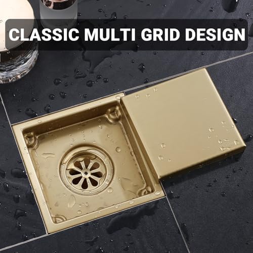 TRJIKAG 4-inch Gold Stainless Steel Square Shower Drain