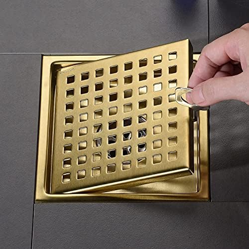 Precious Square Shower Floor Drain Brushed Gold 6 Inch