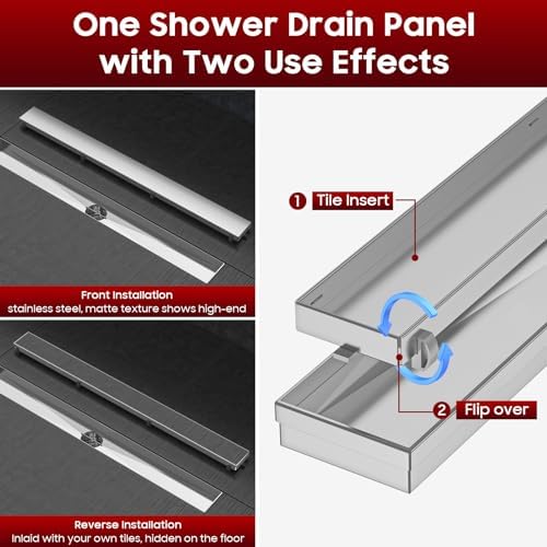 DLONE 32-inch Stainless Steel Linear Shower Drain Durable Multi-Use