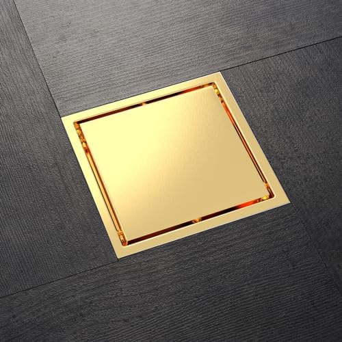 Iriber 6-Inch Square Shower Drain Stainless Steel Brushed Gold