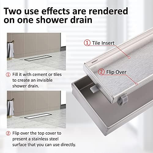 32-Inch Linear Shower Drain JECONNY Stainless Steel with Adjustable Feet Hair Strainer