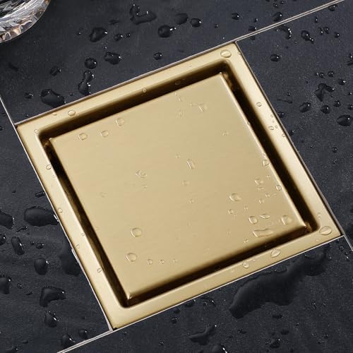TRJIKAG 4-inch Gold Stainless Steel Square Shower Drain