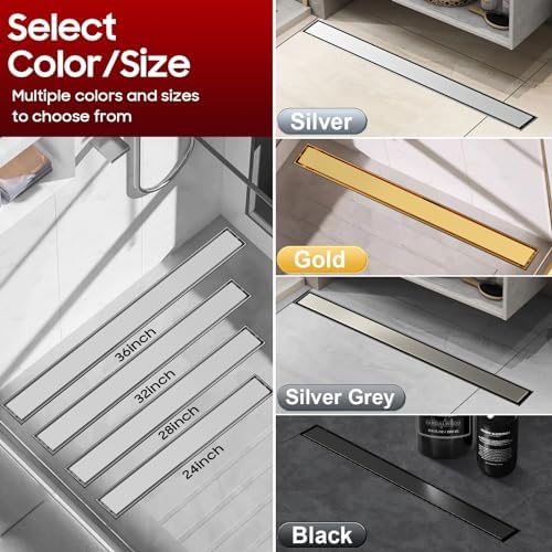 DLONE 32-inch Stainless Steel Linear Shower Drain Durable Multi-Use