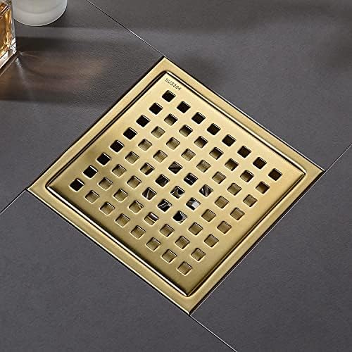 Precious Square Shower Floor Drain Brushed Gold 6 Inch