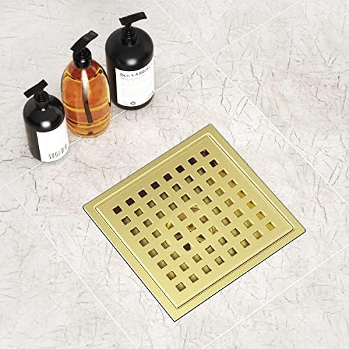 6 Inch Square Shower Drain Gold conceder with Grate 42 lmin Effluent Rate