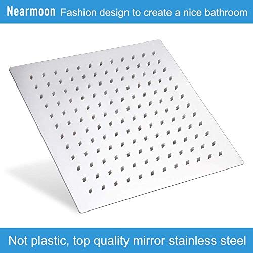 NearMoon Square Rain shower head with extension arm 12 inch stainless steel option