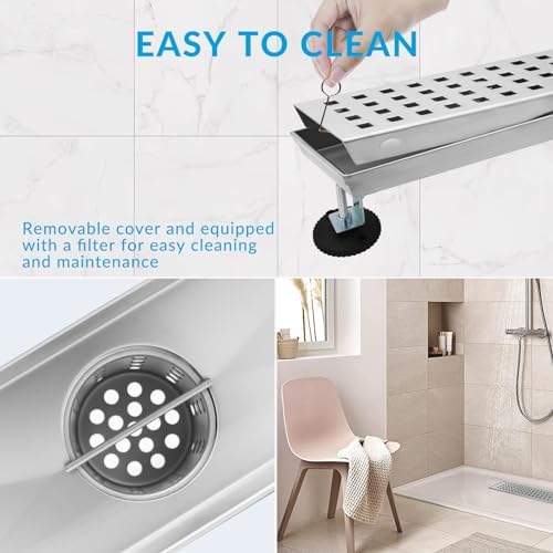Eblog 12-Inch Linear Shower Drain 304 Stainless Steel Adjustable Durable