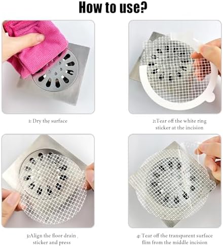 50-Pack Disposable Round Mesh Shower Drain Hair Catcher Stickers