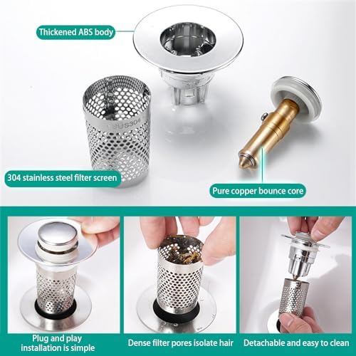 Stainless Steel Sink Drain Strainer with Hair Catcher Durable Anti-Clog