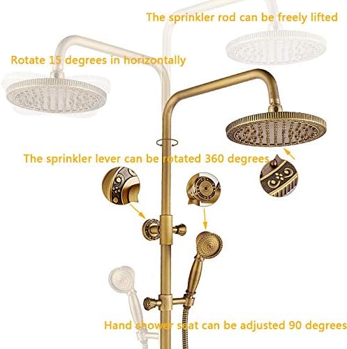 Antique Carved Bathroom Shower Set 8 inch Rainfall Bar Hand Shower
