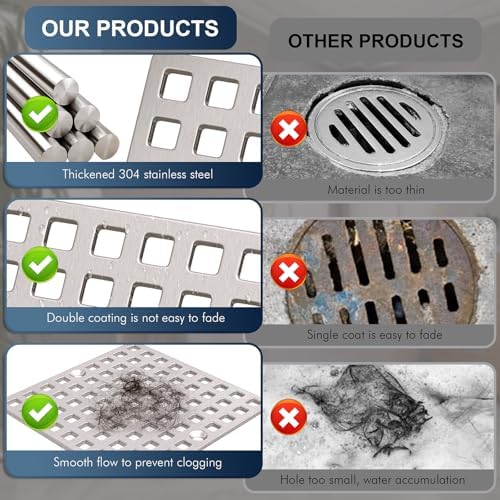 Stainless Steel 4 Shower Drain Cover Set 2-Piece Brushed Nickel
