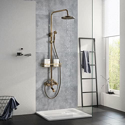 Rainfall Shower Head 8-inch Round - Durable Brass with Bookshelf