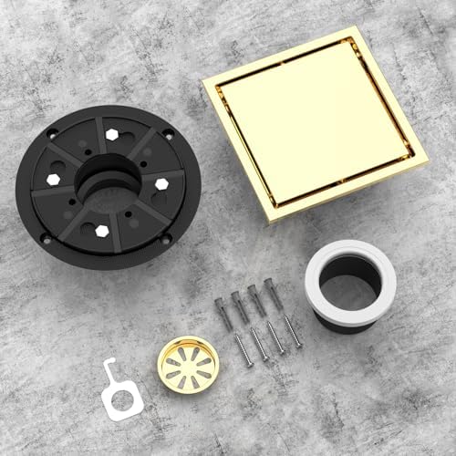Iriber 6-Inch Square Shower Drain Stainless Steel Brushed Gold