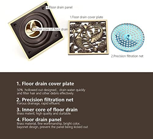 Dussdote Floor Drain with Antique Brass Strainer