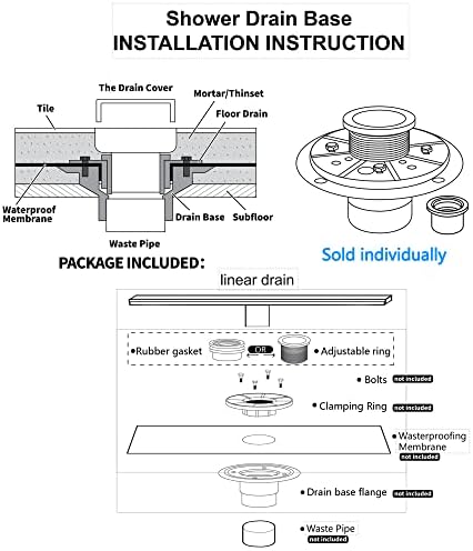 32-Inch Linear Shower Drain JECONNY Stainless Steel with Adjustable Feet Hair Strainer