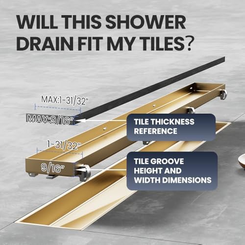 LISEEGO Linear Shower Drain 12 Inch Gold