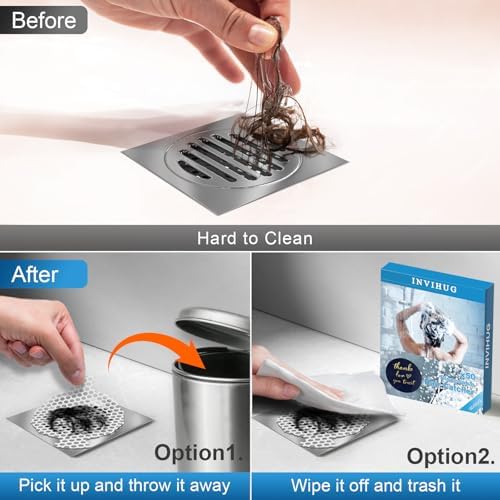INVIHUG 50-Pack Disposable Shower Drain Hair Catcher Mesh Stickers