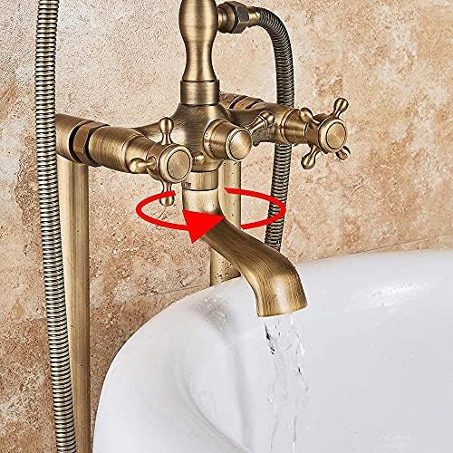 Huin antique brass bathtub tap with dual cross handle swivel