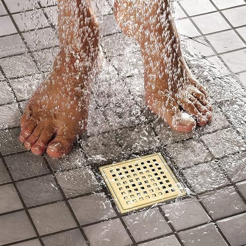 6-Inch Stainless Steel Shower Floor Drain with Gold Finish