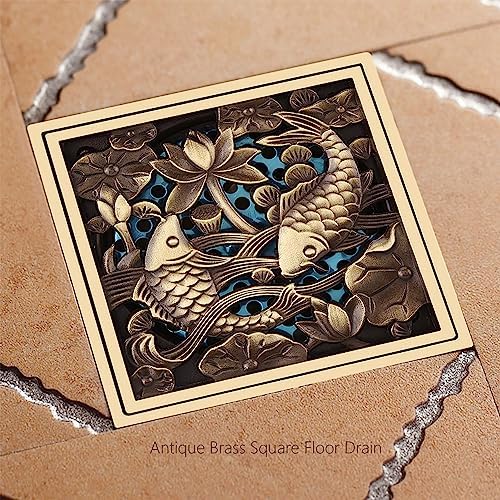 Dussdote Floor Drain with Antique Brass Strainer